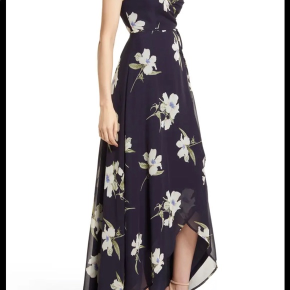 Lulus All Mine Navy Blue Floral Print High-Low Wrap Dress Size L Never Worn - Picture 2 of 9